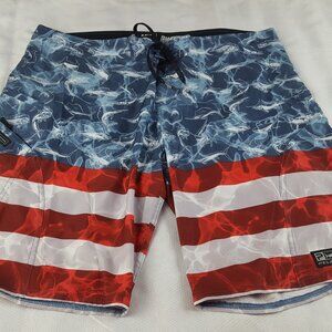 Pelagic Swim Trunks Men 40 Sharkskin USA Boardshorts Beach Surfing 10.5" Inseam